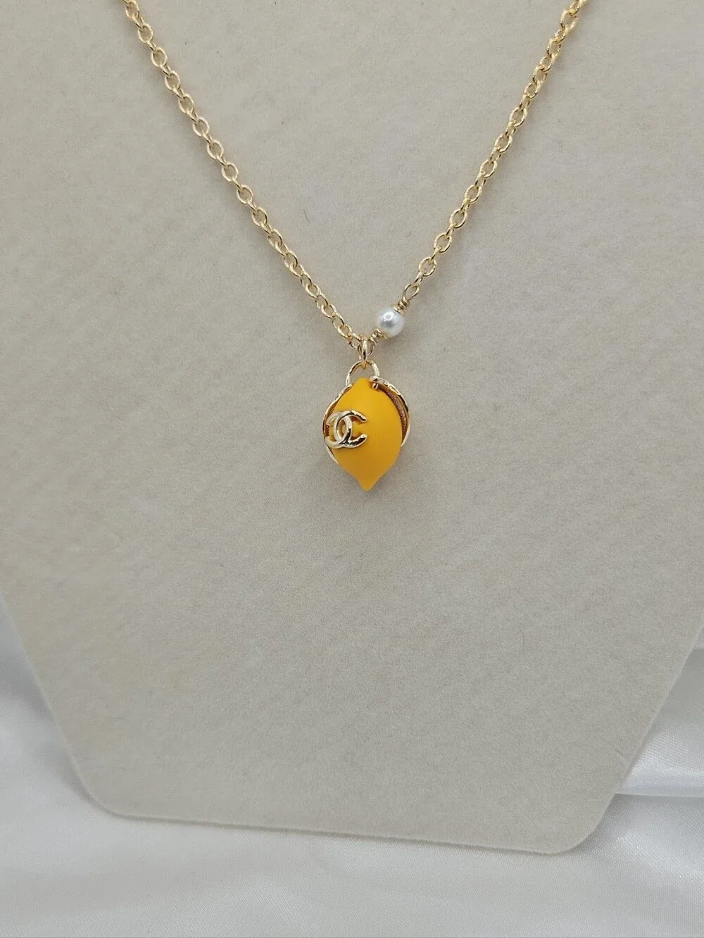 CHANEL Gold-Tone Necklace & Lemon Motif Studs in Bright Yellow